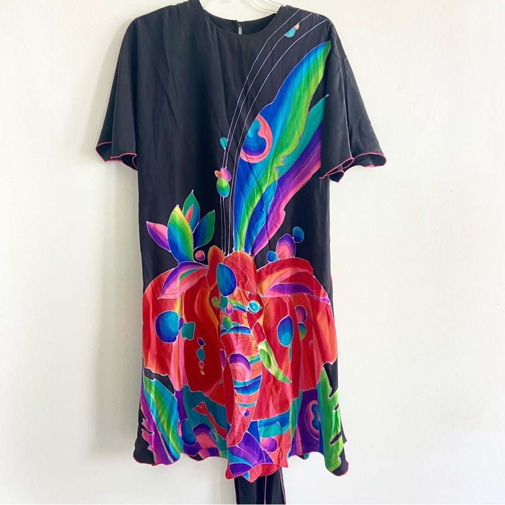 Vintage‎ Yolanda Lorente Hand Painted Silk Dress S